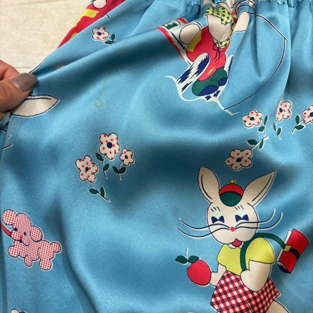 Rare Voom Brand 100% Silk Cartoon Rabbit Print Square Neck Dress Size Medium - Picture 12 of 16